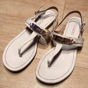 Coach Patent Leather Nude Sandals with gold logo